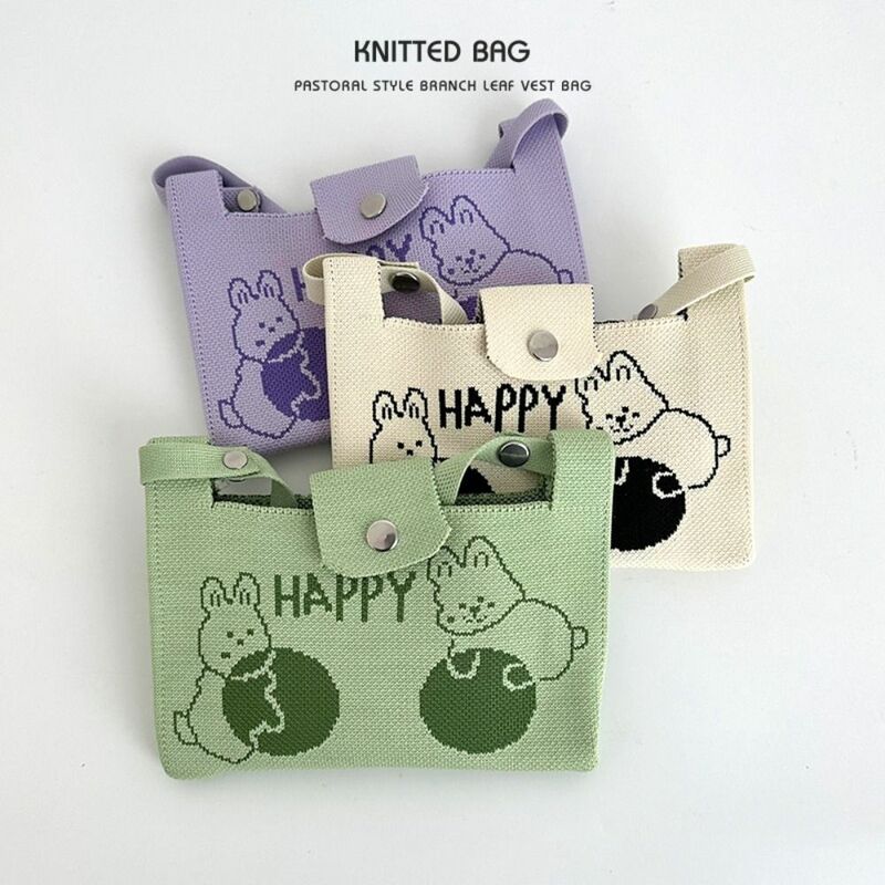 Süße Strick handtasche handgemachte Mini-Cartoon-Handy tasche Hochleistungs-Polyester-Knoten-Handgelenk tasche für Mädchen