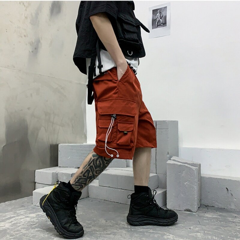 2024 Summer Men High Street Tactical Cargo Shorts Y2K High Street Multi-pocket Techwear Style Cropped Pants pantalones cortos
