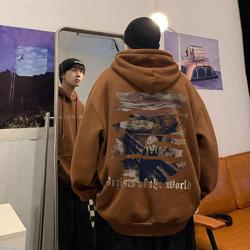 Goth sweter bertudung motif grafis untuk pria, Sweatshirt bertudung ukuran besar Y2K pakaian jalanan musim gugur, Hoodie Pullover modis Harajuku baru
