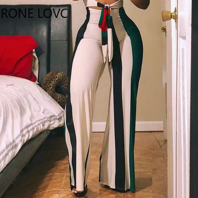 Women Skinny Striped Colorblock Lace up Cutout Bandeau Jumpsuit Summer Sexy Romper Jumpsuit