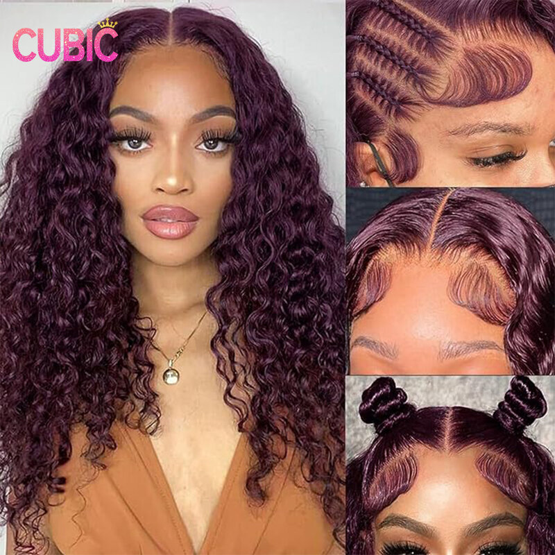 Deep Purple Lace Front Wig Human Hair 13x4 Dark burgundy lace front wigs human hair curly 180% Density HD Lace Colored Curly wig