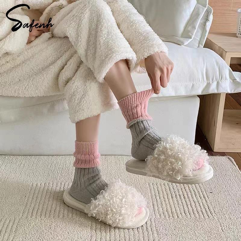 Chaussettes chaudes pour femmes, en laine de lapin épaisse, amples, pour rester au lit à la maison, Tube central doux et chaud, bonneterie d'hiver