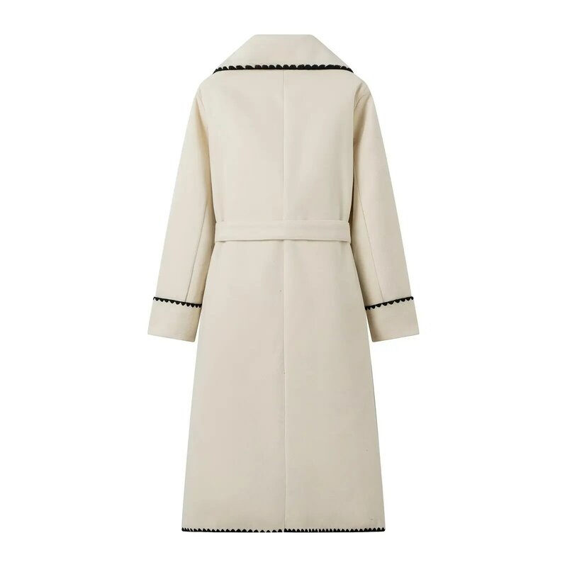 Odzież damska w rozmiarze średniej długości wiatrówka stylowa wełniana kurtka z czarnymi pociągnięciami jesienno-zimowa tkanina kaszmirowa płaszcz