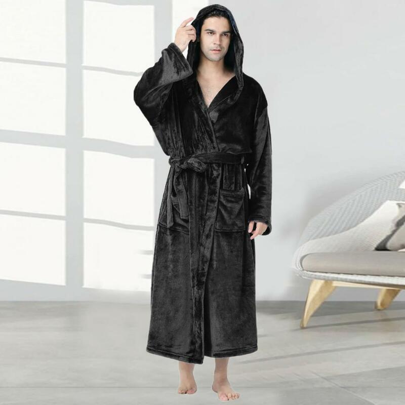Plush Bathrobe Cozy Plush Hooded Bathrobe Soft Stylish Nightgown for Autumn Winter Long-sleeved Spa Robe with Pocket Pajamas