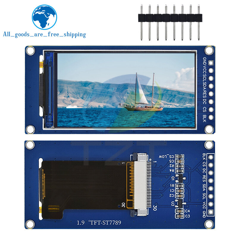 หน้าจอ tzt 1.9นิ้ว IPS Full ANGLE TFT หน้าจอ LCD โมดูลแสดงผลสีพอร์ตซีเรียล SPI ST7789 170x320ความละเอียดสูง