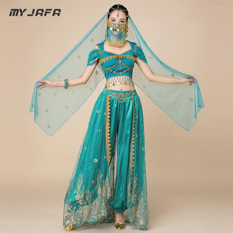 Indian Arabische Dans Hoofse Stijl Borduren Prinses Jurk Bollywood Jasmijn Cosplay Kostuum Vrouwen Fancy Outfit Voor Volwassenen