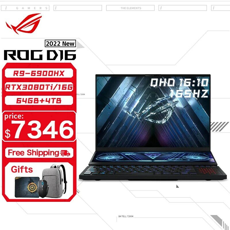 ASUS ROG Zephyrus Duo 16 Laptop do gier AMD Ryzen 9 6900HX 32G 4Tb SSD RTX3080-8G QHD16:10 165Hz ekran Esports komputer Notebook