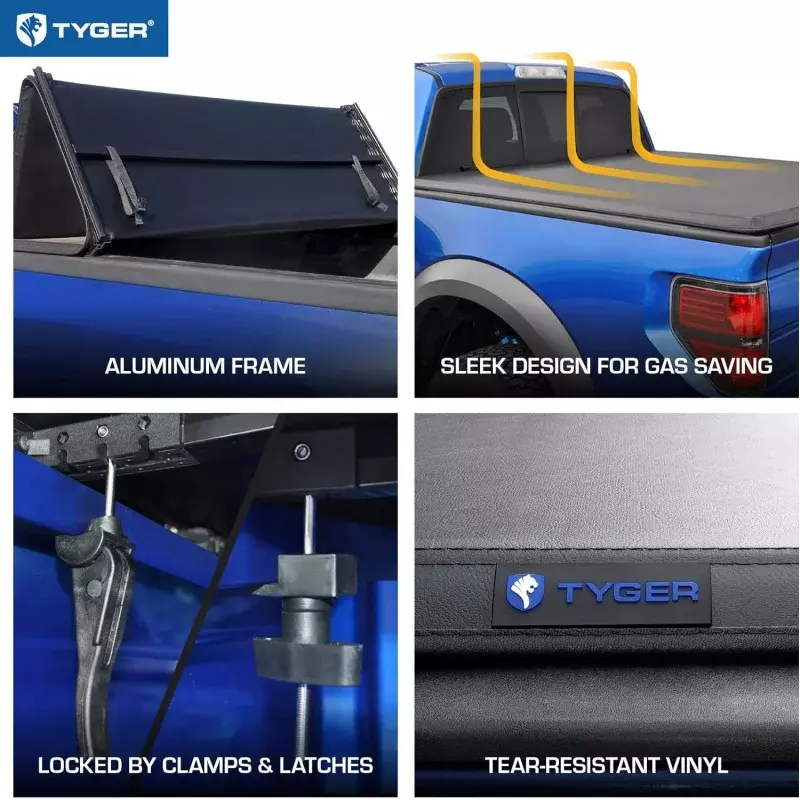 Tyger Auto-T3 Soft Tri-Fold caminhão cama, capa tonneau, Compatível com 2019-2024 Ford Ranger, 5 'Bed, TG-BC3F1066