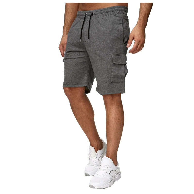 Shorts masculinos leves, calções esportivos finos de agachamento, com cordão, tamanho grande, monocromático, quente, verão, 2024
