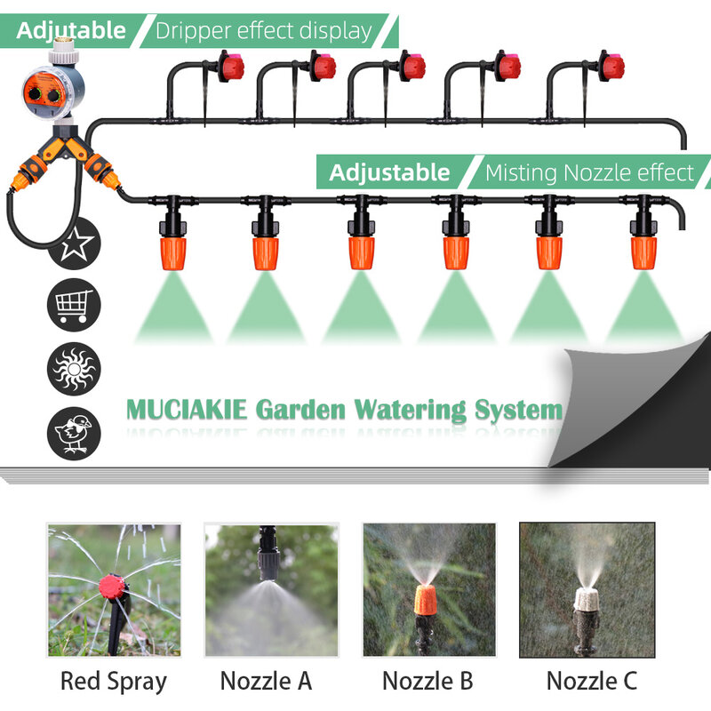 Système d'arrosage automatique goutte-à-goutte pour jardin, 30-50m, à faire soi-même, tuyau 1/4, micro kits d'arrosage, goutteurs réglables, serre
