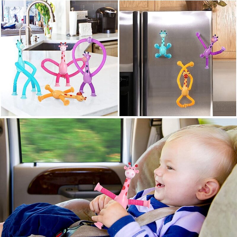 Children Suction Cup Giraffe Toys Pop-up Tube Telescopic Giraffe Creative Baby Puzzle Anti-stress Decompression Toys