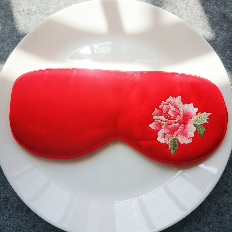 Chinese Red Mulberry Silk Eye Mask Hand-Embroidered Peony Flower Sleep Mask Wedding Eyewear Accessories Old Money Look Goods