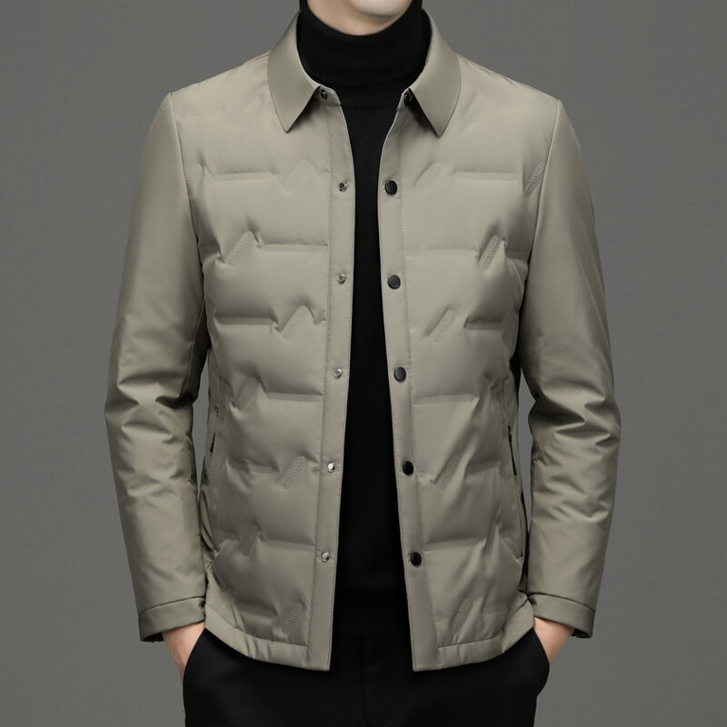 남성용 따뜻한 화이트 덕 다운 재킷, 두꺼운 커버 단추 푸퍼 코트, 아웃웨어 상의, 짧은 파카, 캐주얼 비즈니스 2023, 겨울