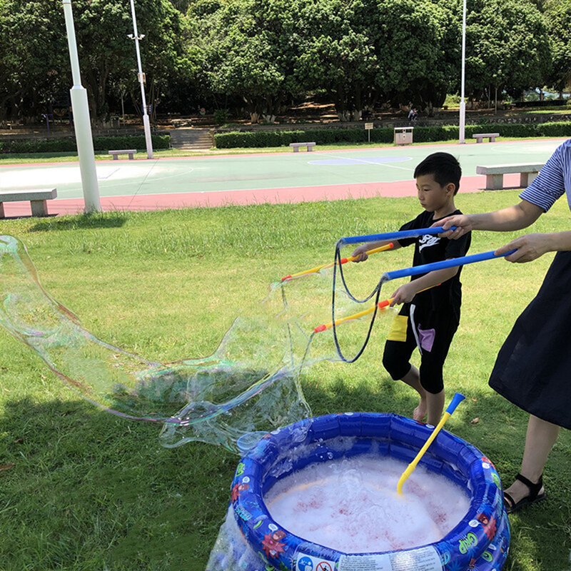 Juego de cuerda de burbujas de doble Polo para niños, accesorios de espectáculo de círculo de burbujas gigantes de Color, juego de regalo de juguete de burbujas grandes, herramienta de burbujas de soplado, 1 Juego