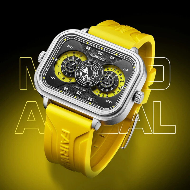Fairwhale 5760 Top Design Men's Quartz Watches Square Silicone Band Night Light Waterproof Fashion Sports Quartz Watch for Men