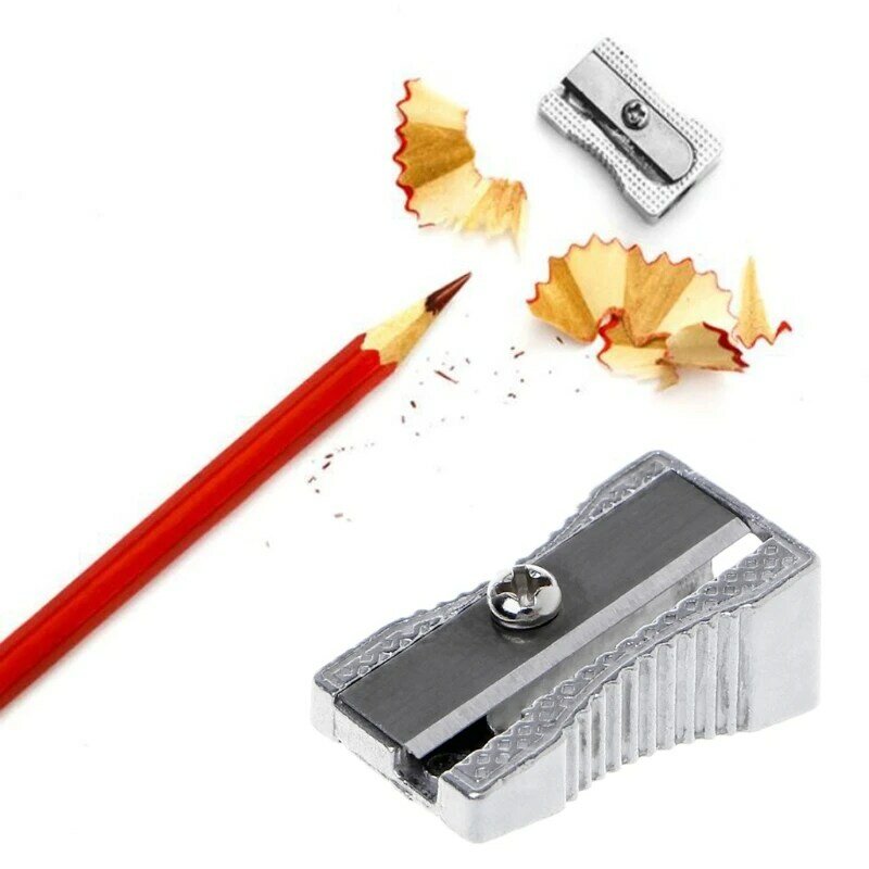 Metalowa, ścięta, jednootworowa temperówka do ołówków, szkolna temperówka biurowa