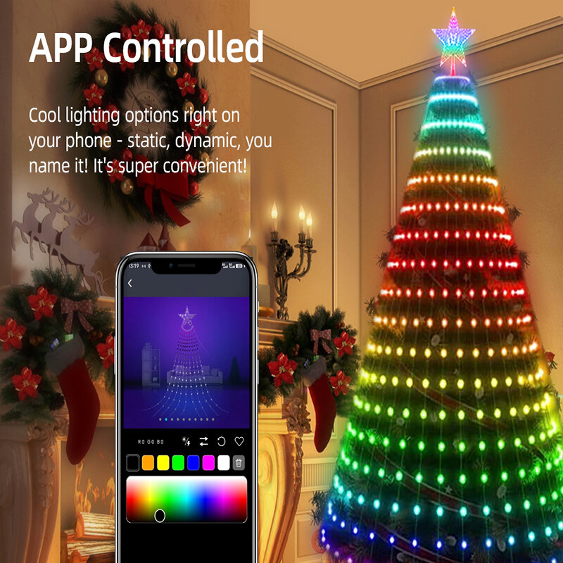 Luces inteligentes para árbol de Navidad, tira de luces LED RGB con Control remoto por aplicación, música, ritmo, decoración de vacaciones, 1,8 M/2,1 M, 256/280