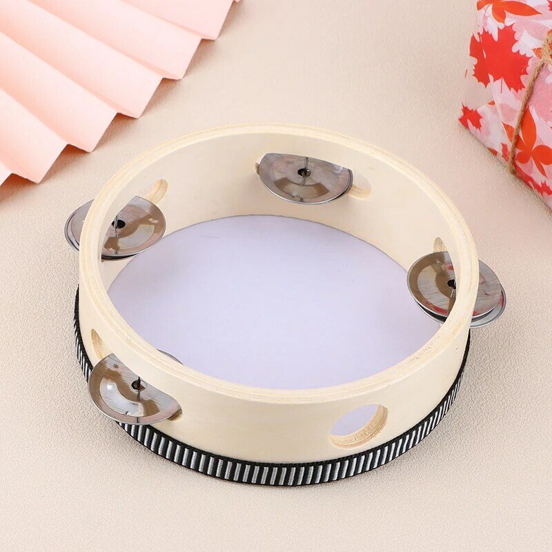 1Pc 15cm Wooden Tambourine Drum Kids Handheld Drum Percussion Musical Instruments Toys For Children Educational Toys