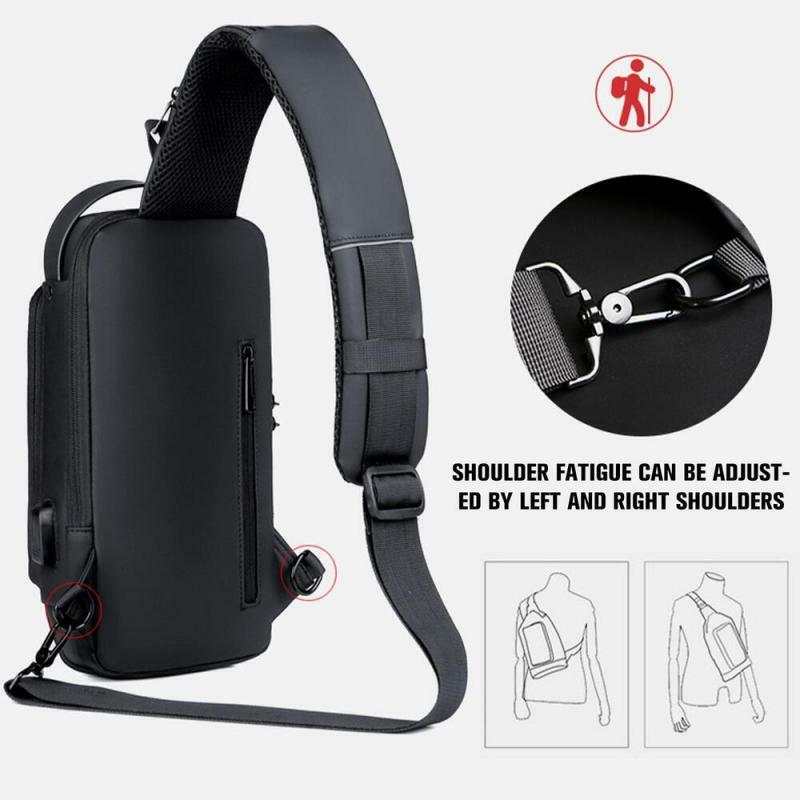 Terbaru pria Anti Maling tas dada bahu USB pengisian selempang paket Sekolah pendek perjalanan Messenger Gym pria selempang paket olahraga