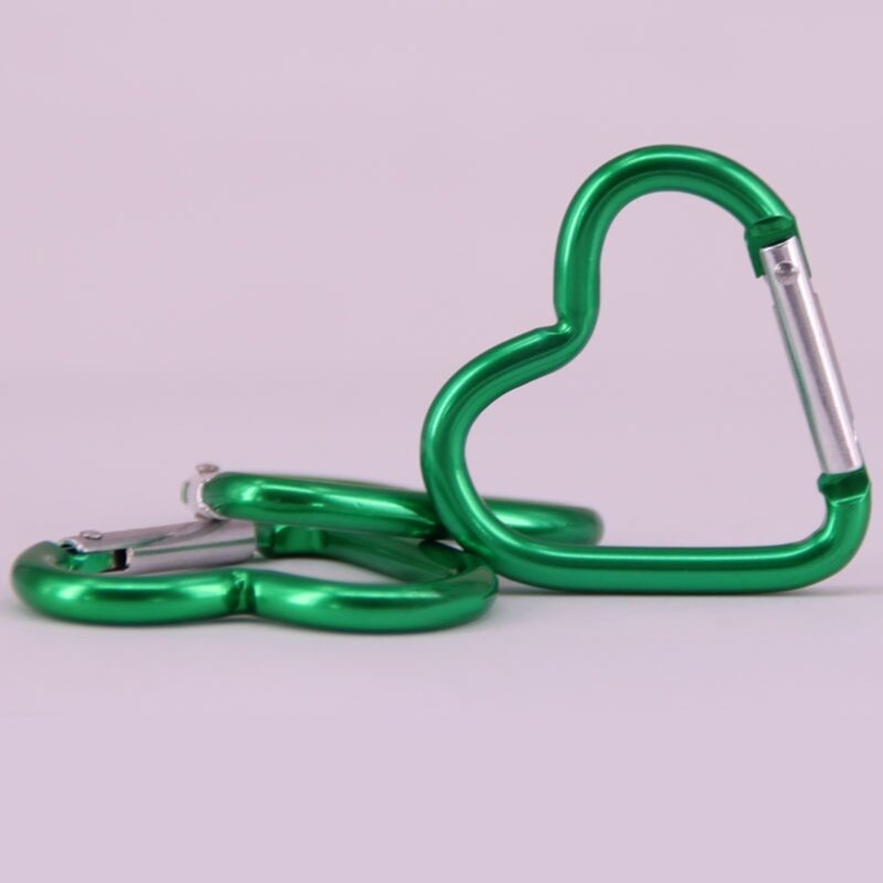 Mosquetão formato coração para chaveiro, clipe liga alumínio, clipes escalada, gancho pressão durável