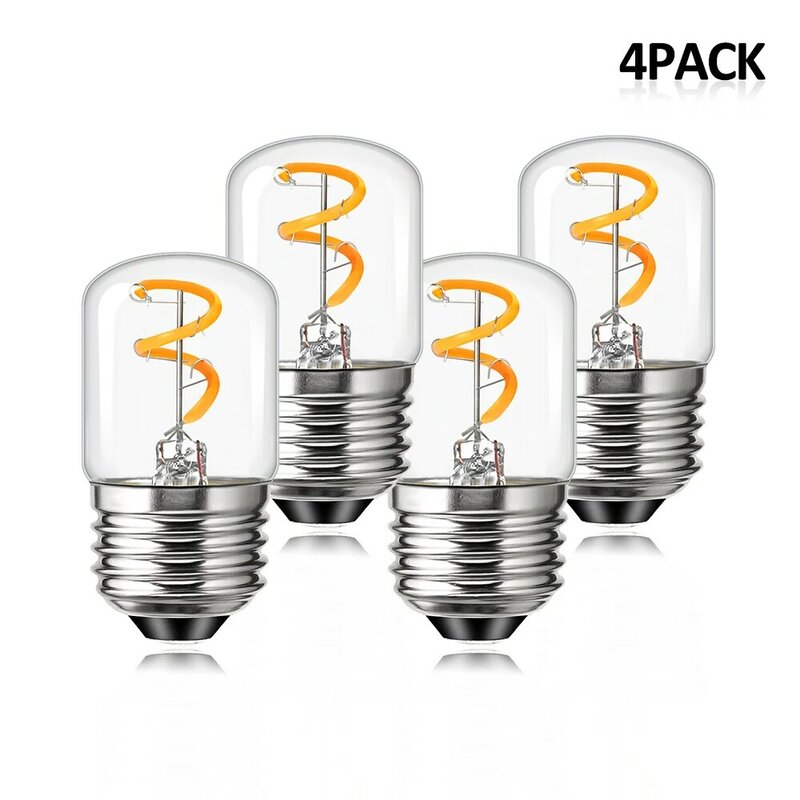 4PCS Decorative LED Bulbs E27 1.5W T28 Vintage Edison Light Lamp Chandelier Candle Replacement Dimmable Spiral LED Filament Bulb