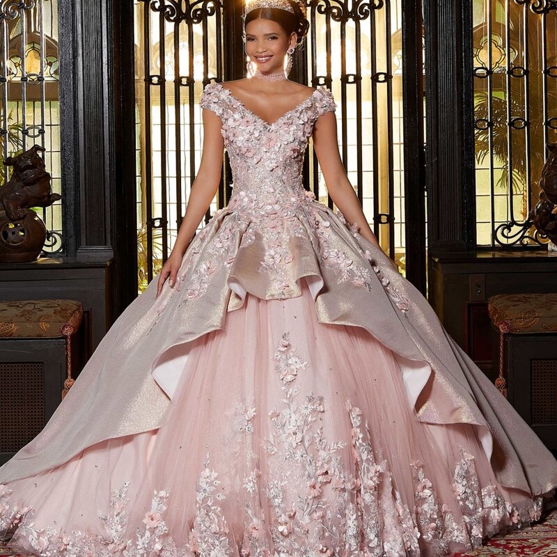 Schöne 3d Blume Quince anera Kleider funkelnde Pailletten Ballkleid klassische lange süße 16 Jahre Prinzessin Kleid Vestidos de Anos