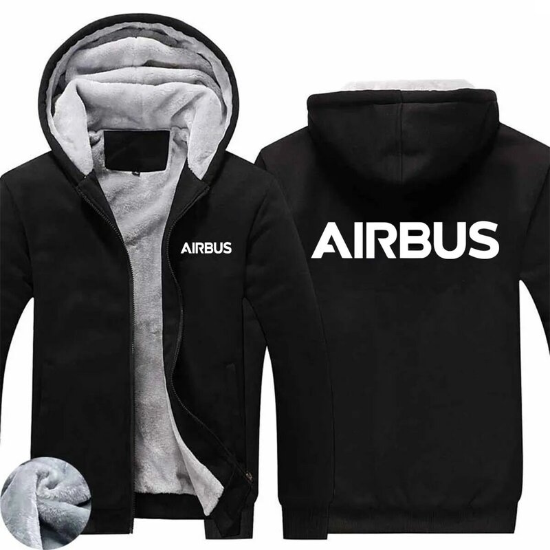 Jaket Mantel Pria Hip Hop Baru Pakaian Jalan Wol Bulu Domba Hangat Ritsleting Motif Airbus Musim Gugur Musim Dingin Tebal Pria Hoodie Sweter Bertudung