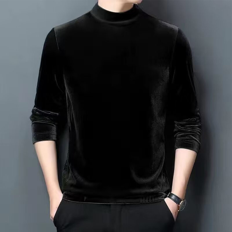Удобная мужская блузка, пуловер, всесезонный Повседневный эластичный джемпер с воротником «хомут», облегающая футболка с длинным рукавом