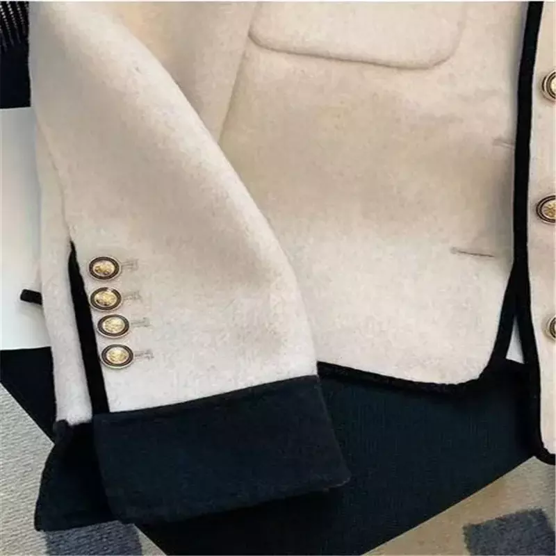 Jaqueta de lã acolchoada cinza curta feminina, casaco de lapela contrastante, roupa vintage, jaqueta Harajuku, outono, inverno