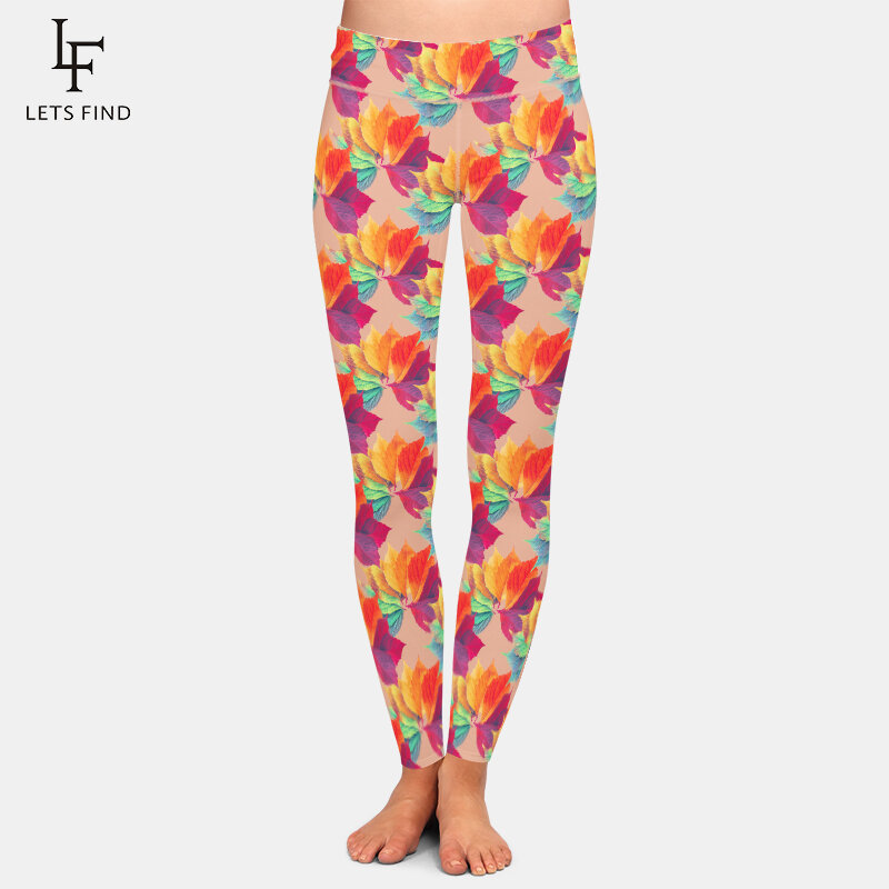 LETSFIND-Pantalones elásticos de cintura alta para mujer, mallas elásticas con estampado de hojas en 3D, suaves y ajustadas, para Fitness