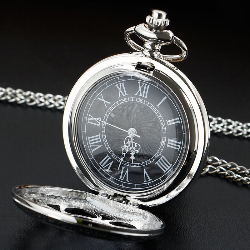 Luxury Silver Hollow Cover Roma Amber Quartz Pocket Watch Necklace Pendant Gift Timepiece with 80cm Chain reloj de bolsillo