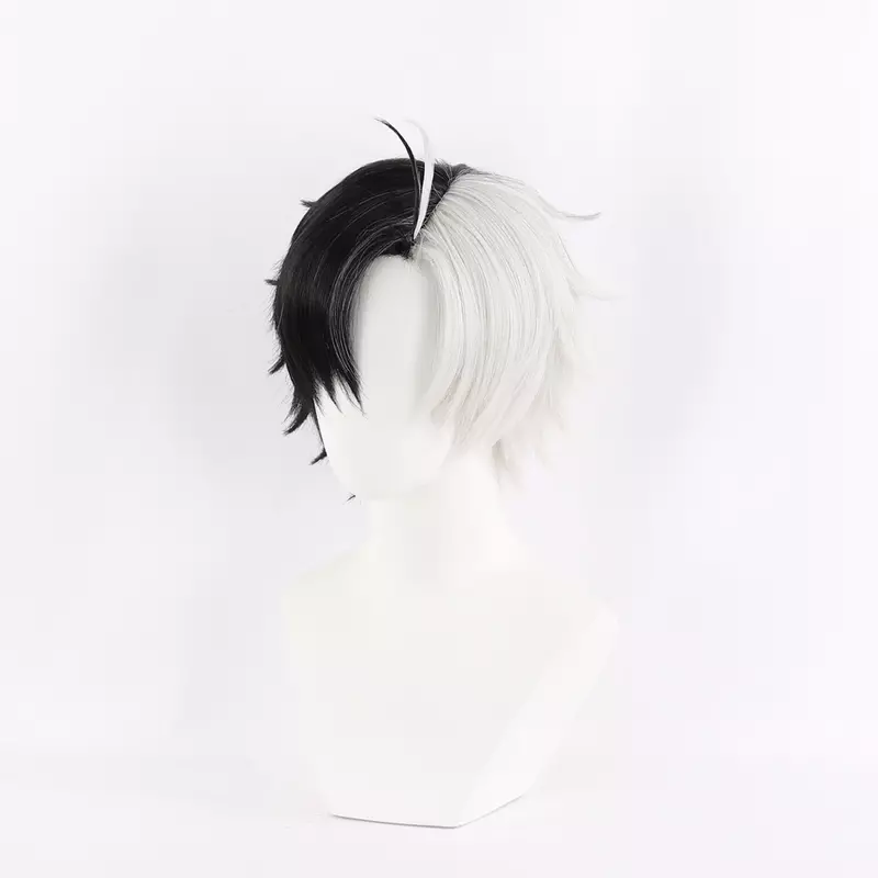 Парик для косплея Харука Сакура, термостойкие искусственные волосы с короткими черными и белыми волосами, с защитой от ветра, для Хэллоуина