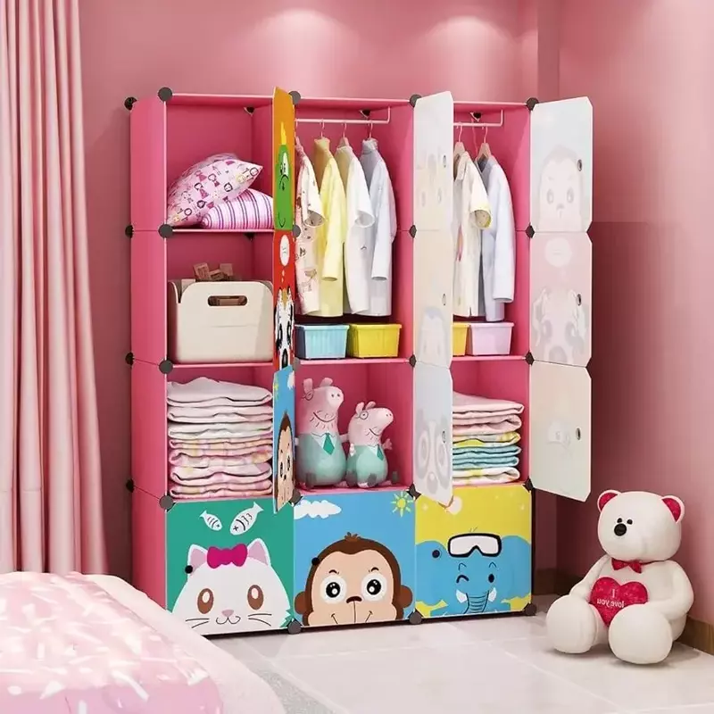 Dzieci szafa dziecko Cute Baby przenośna szafka sypialnia szafa ubrania wiszące stojak Organizer na kostki