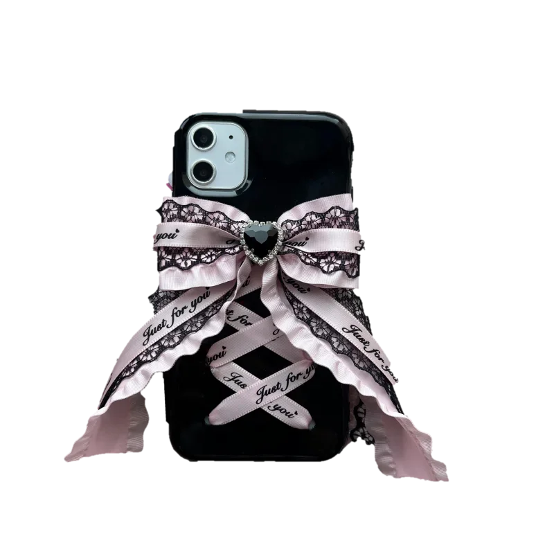 Dophee Original Landmine seri Lolita Bow gadis muda casing ponsel berlian imitasi renda cangkang lunak penutup telepon IPhone 11 12 13 14 15Pro