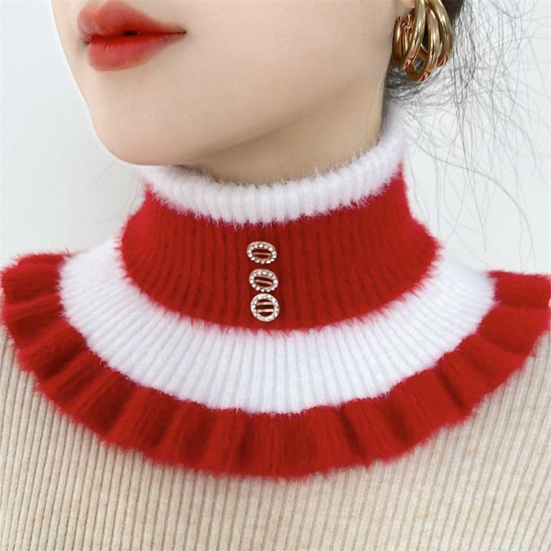 Thickened imitation mink velvet fake collar 2023 new cervical protection knitted striped scarf for warmth versatile neck cover