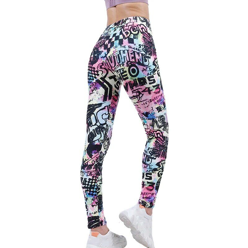 Visnxgi colorido carta imprimir leggings de cintura alta calças femininas verão esporte casual tornozelo-comprimento graffiti correndo novas calças