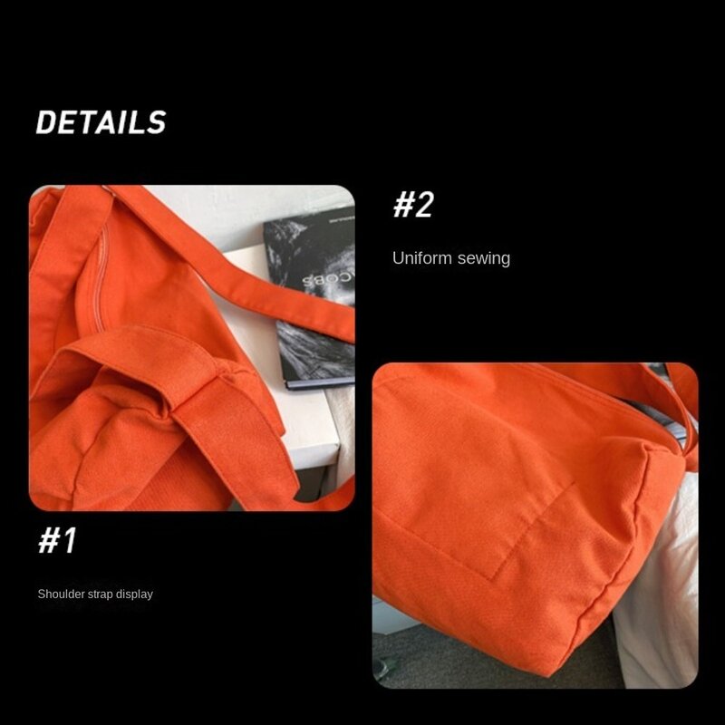 Canvas Crossbody Bag Fashionable Large Capacity Solid Color Handbag Washed Single Shoulder Bag Student
