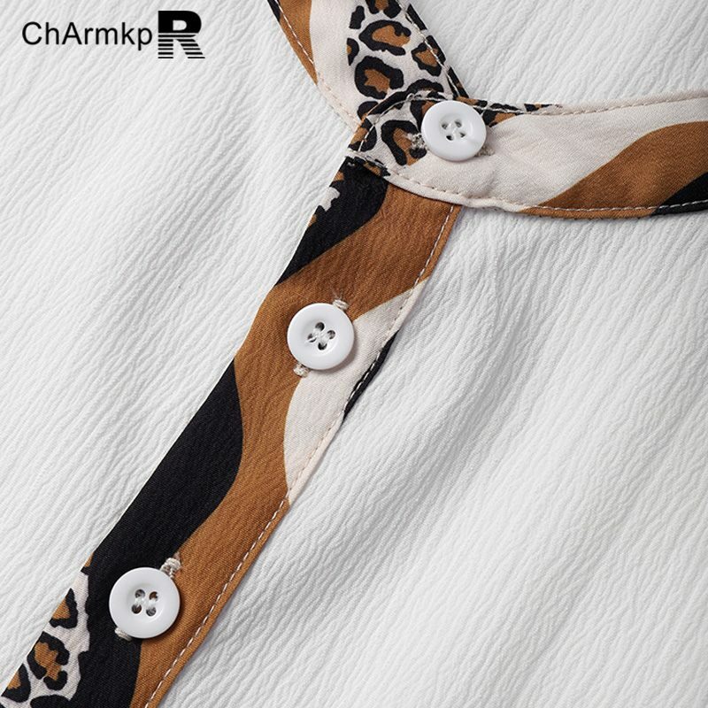 ChArmkpR 2024 Summer Men Shirt Short Sleeve Tops Casual Leopard Striped Print Shirts Streetwear Tops Oversized S-2XL