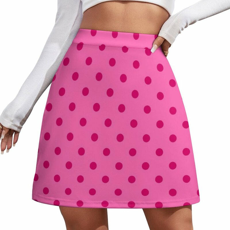 Женская юбка средней длины, ярко-розовая мини-юбка в горошек