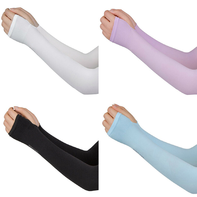 1 Pair Men Women Thin Long Arm Sleeves Ultraviolet-proof Sunscreen Cuff Built-in Non-slip Tape Cover No Slip Sweat Absorption