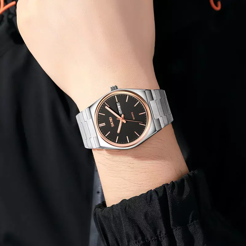 SKMEI นาฬิกาควอตซ์ลำลองสำหรับผู้ชาย, นาฬิกา9288นาฬิกาบอกเวลาเป็นเหล็กบอกวันที่เป็นสัปดาห์นาฬิกาข้อมือธุรกิจกันน้ำผู้ชาย reloj hombre