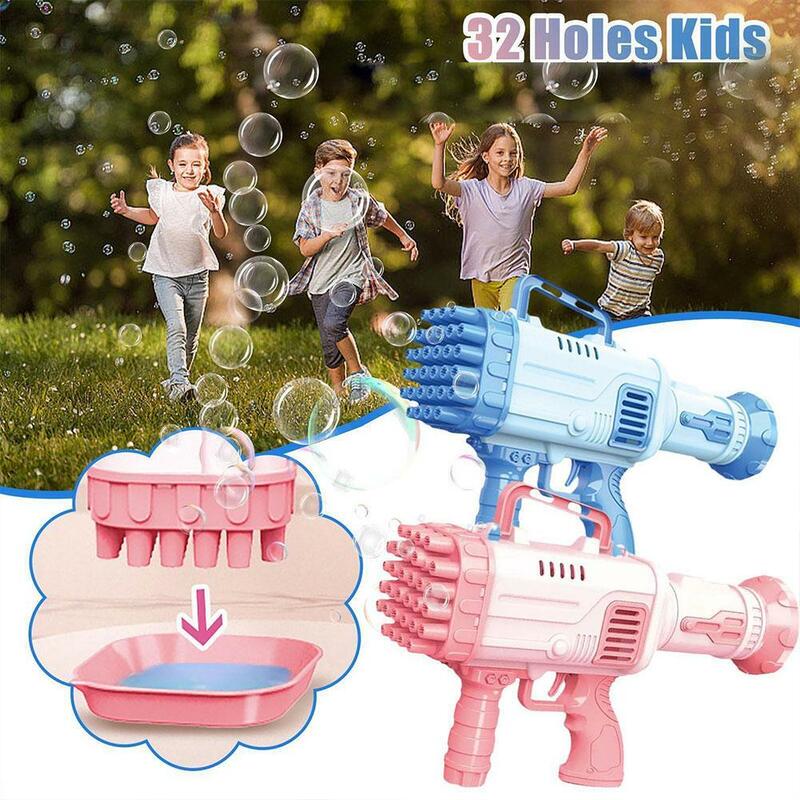 Juguete de burbujas eléctrico para niños, máquina de jabón totalmente automática, 32 agujeros, F1X1
