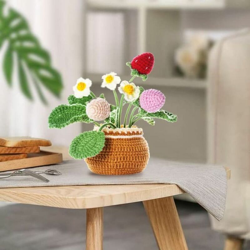 Трикотажный стартовый набор из разноцветной пряжи для вязания крючком, Подсолнух, тюльпан, цветочный горшок