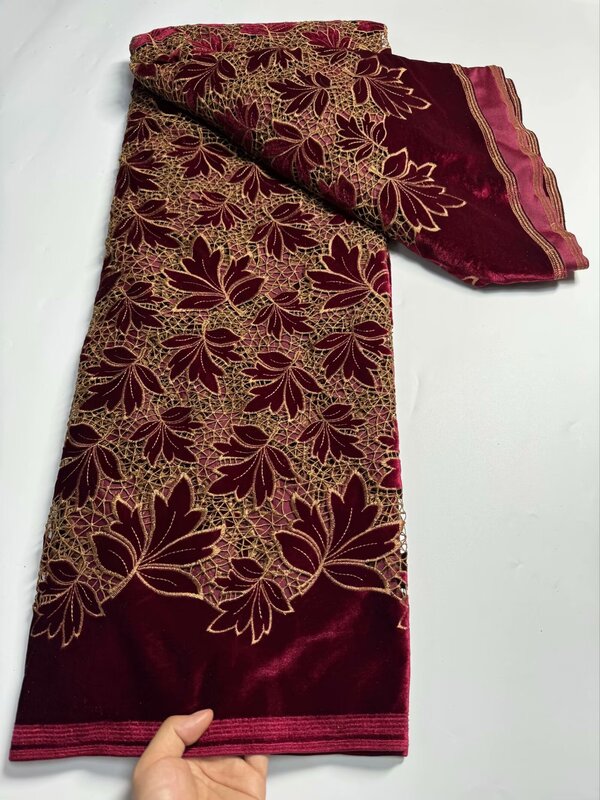 Французская бархатная кружевная ткань с блестками 2024, Высококачественная африканская Бархатная кружевная ткань, нигерийское кружево для шитья женских платьев 5 ярдов