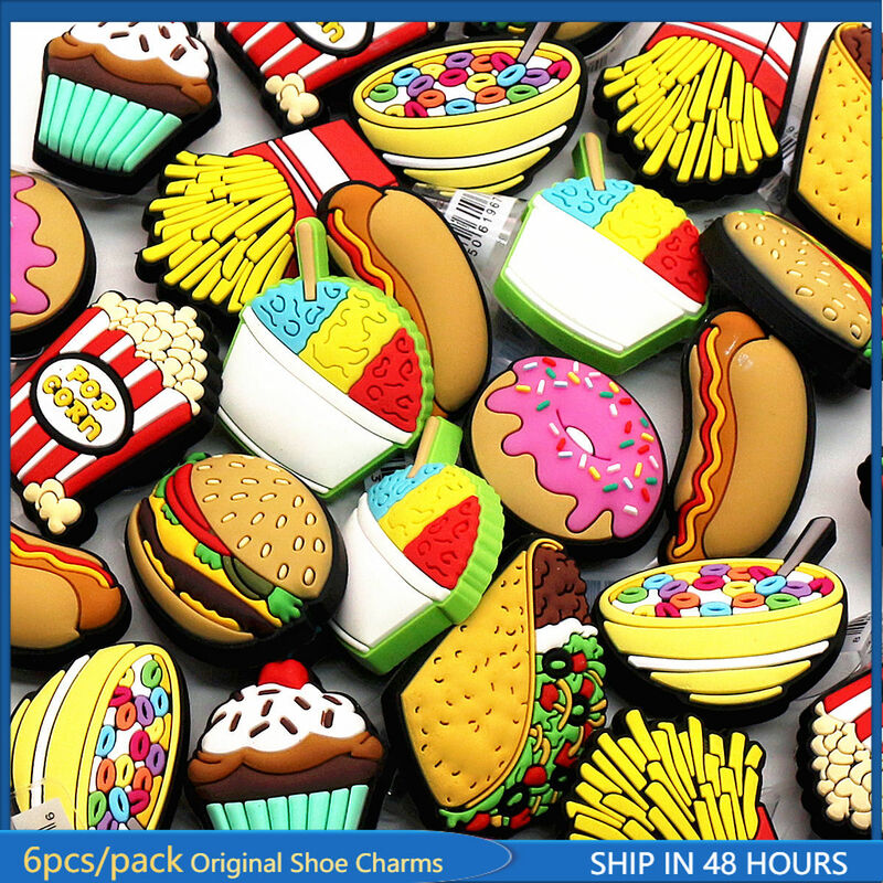 Dijes originales de simulación de comida para zapatos, accesorios de decoración de palomitas de maíz/hamburguesa/patatas fritas para fiesta de niños, regalos de x-mas, 1 piezas