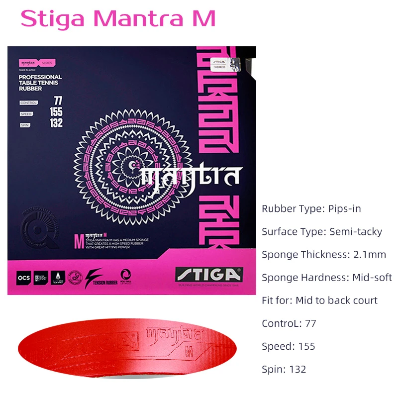 STIGA MANTRA M / H / S Series Table Tennis Rubber Semi-tacky Pimples-in Offensive Ping Pong Rubber for Mid and Back Court