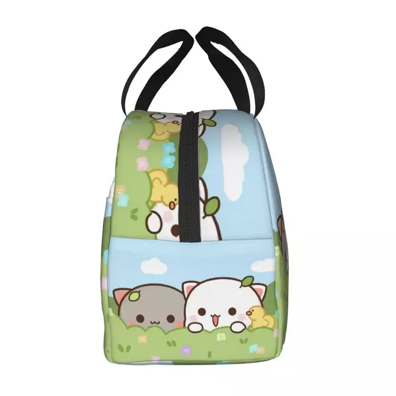 Peach And Goma Insulated Lunch Bags for Work School Picnic Cartoon Mochi Cat Cooler a tenuta stagna Thermal Lunch Box Women Kids