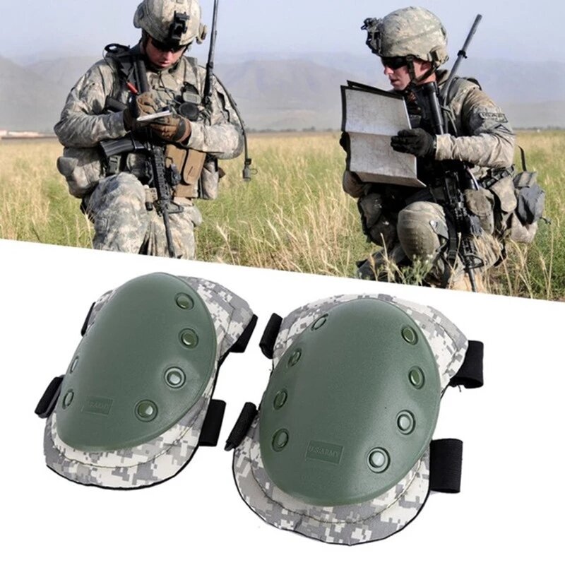 ยุทธวิธีเข่าป้องกันข้อศอก Protector ชุดแผ่นเกียร์กีฬากองทัพทหารสีเขียว Camouflage ข้อศอกและเข่า Pads สำหรับผู้ใหญ่