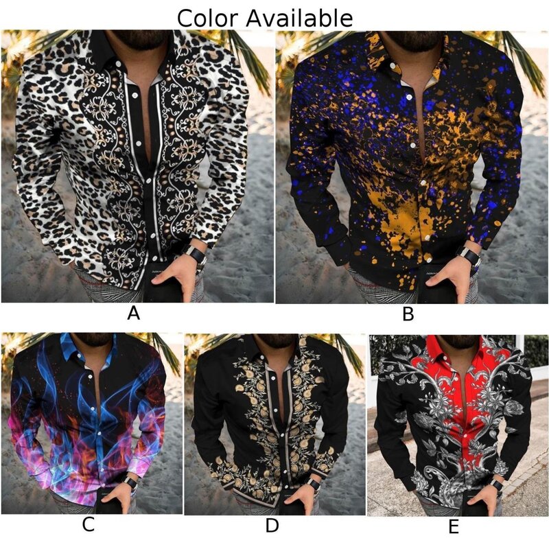 High Quality Men Print Button Down Muscle Fitness Shirts Baroque Long Sleeve Party T Dress Up Casual Lapel Long Sleeves T-shirt