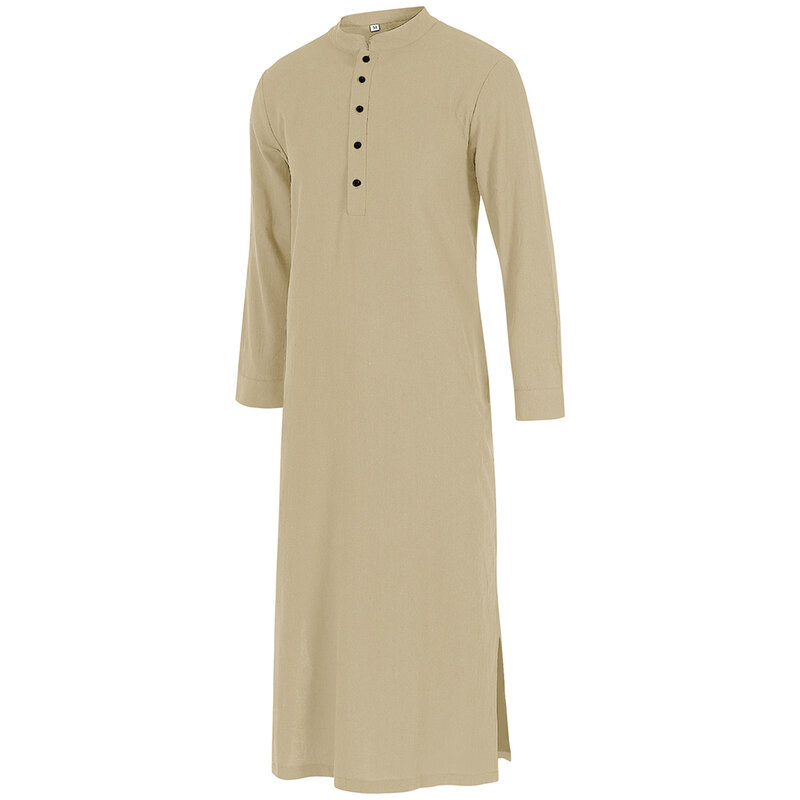 Vestes masculinas de Jubba Thobe muçulmano, caftan sólido regular, gola alta, kaftan árabe elegante, moda casual, confortável